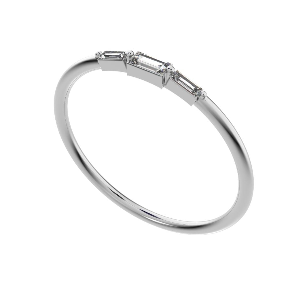 0.16 ct Baguette Cut Moissanite dainty Minimalist 3 stone Stackable light simple 14K / 18K Solid White Gold everyday wedding band
