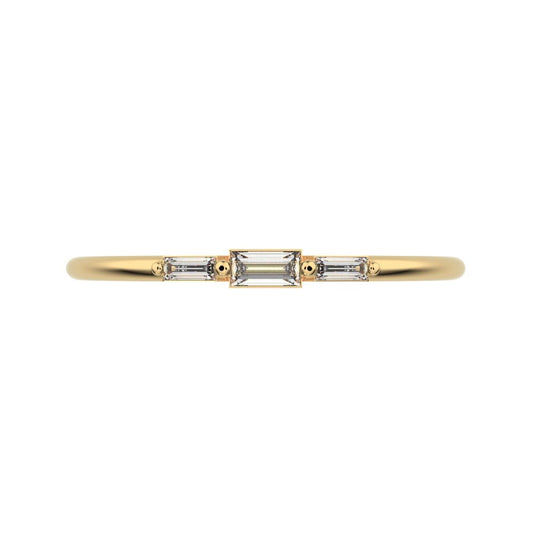 0.16Ct Baguette Cut Simulated Clear Diamond Minimalist 3 stone Stackable light simple 14K / 18K Solid Yellow Gold everyday wedding band