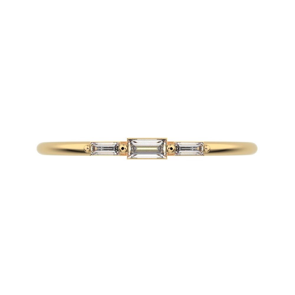 0.16 ct Baguette Cut Moissanite dainty Minimalist 3 stone Stackable light simple 14K / 18K Solid Yellow Gold everyday wedding band