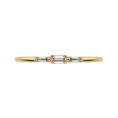 0.16 ct Baguette Cut Moissanite dainty Minimalist 3 stone Stackable light simple 14K / 18K Solid Yellow Gold everyday wedding band