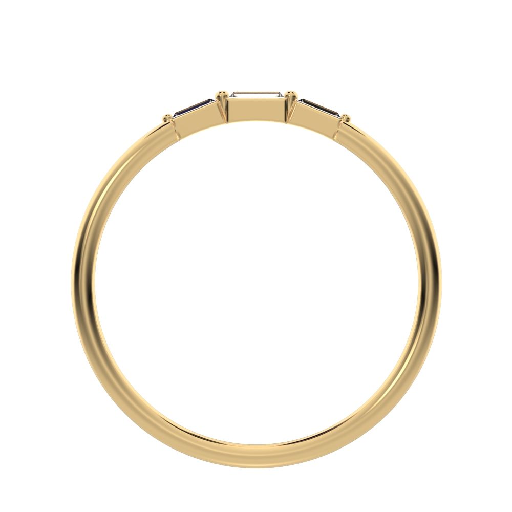 0.16Ct Baguette Cut Simulated Clear Diamond Minimalist 3 stone Stackable light simple 14K / 18K Solid Yellow Gold everyday wedding band