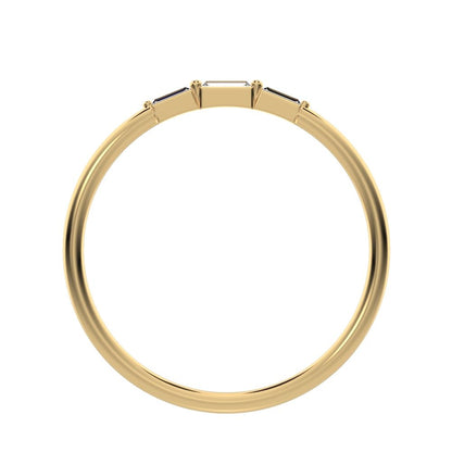 0.16Ct Baguette Cut Simulated Clear Diamond Minimalist 3 stone Stackable light simple 14K / 18K Solid Yellow Gold everyday wedding band