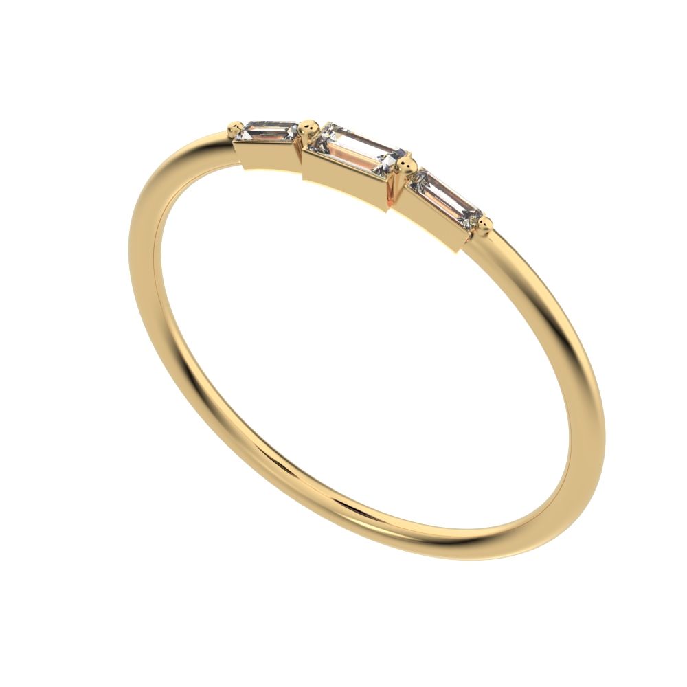 0.16Ct Baguette Cut Simulated Clear Diamond Minimalist 3 stone Stackable light simple 14K / 18K Solid Yellow Gold everyday wedding band