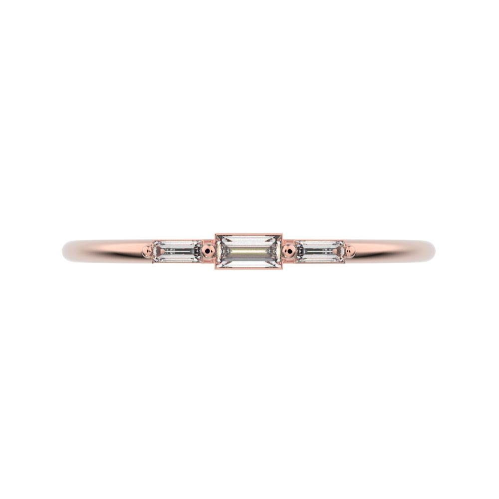 0.16Ct Baguette Cut Simulated Clear Diamond Minimalist 3 stone Stackable light simple 14K / 18K Solid Rose Gold everyday wedding band