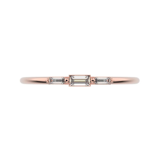 0.16Ct Baguette Cut Simulated Clear Diamond Minimalist 3 stone Stackable light simple 14K / 18K Solid Rose Gold everyday wedding band