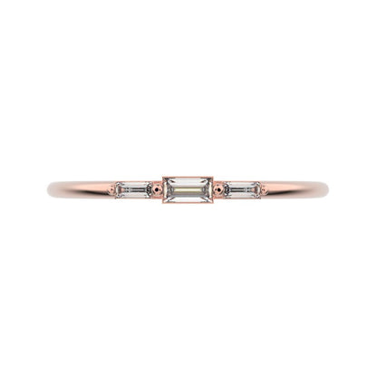 0.16 ct Baguette Cut Moissanite dainty Minimalist 3 stone Stackable light simple 14K / 18K Solid Rose Gold everyday wedding band