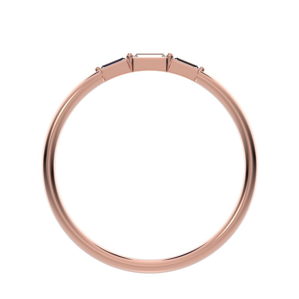 0.16 ct Baguette Cut Moissanite dainty Minimalist 3 stone Stackable light simple 14K / 18K Solid Rose Gold everyday wedding band