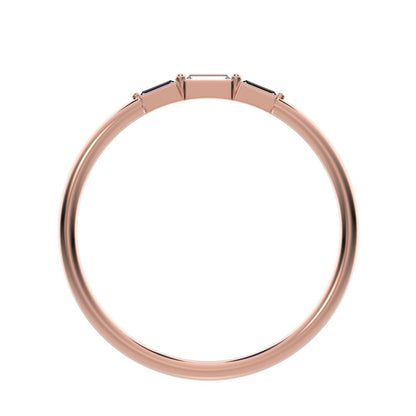 0.16 ct Baguette Cut Moissanite dainty Minimalist 3 stone Stackable light simple 14K / 18K Solid Rose Gold everyday wedding band