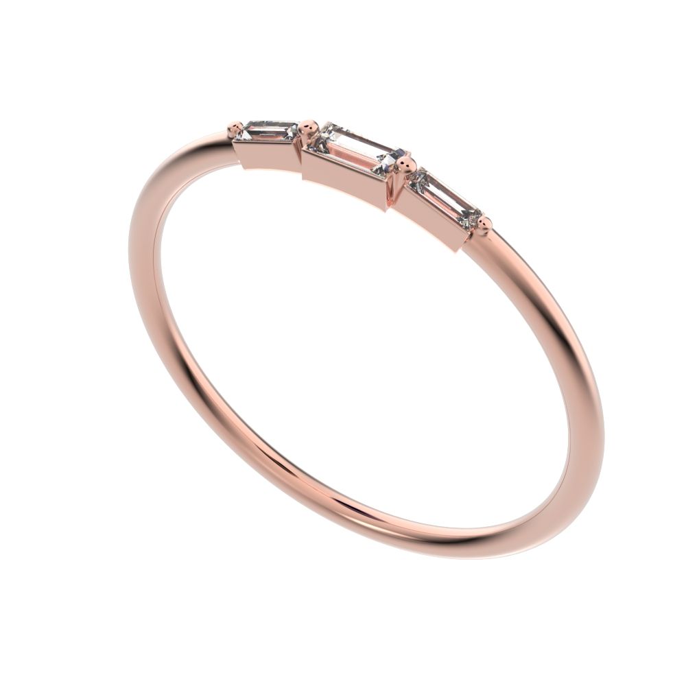 0.16Ct Baguette Cut Simulated Clear Diamond Minimalist 3 stone Stackable light simple 14K / 18K Solid Rose Gold everyday wedding band