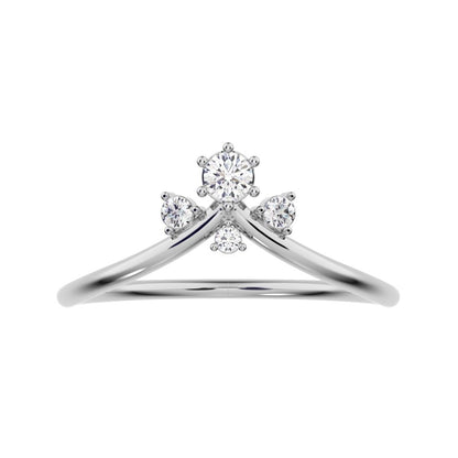 0.1Ct Round Cut Simulated Clear Diamond Minimalist curved crown chevron tiara Stackable 14K / 18K Solid White Gold everyday wedding band