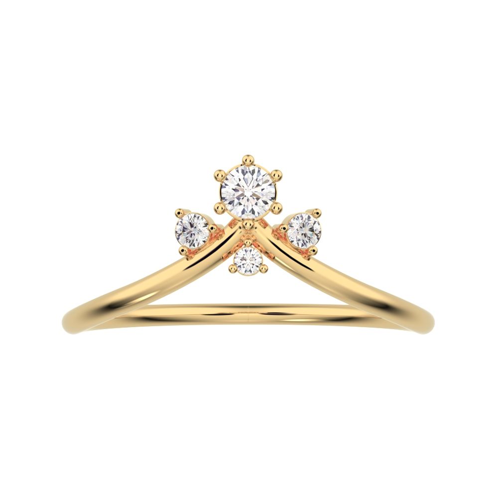 0.1Ct Round Cut Simulated Clear Diamond Minimalist curved crown chevron tiara Stackable 14K / 18K Solid Yellow Gold everyday wedding band