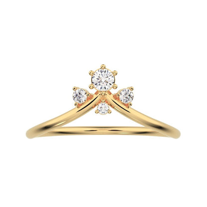 0.1Ct Round Cut Simulated Clear Diamond Minimalist curved crown chevron tiara Stackable 14K / 18K Solid Yellow Gold everyday wedding band