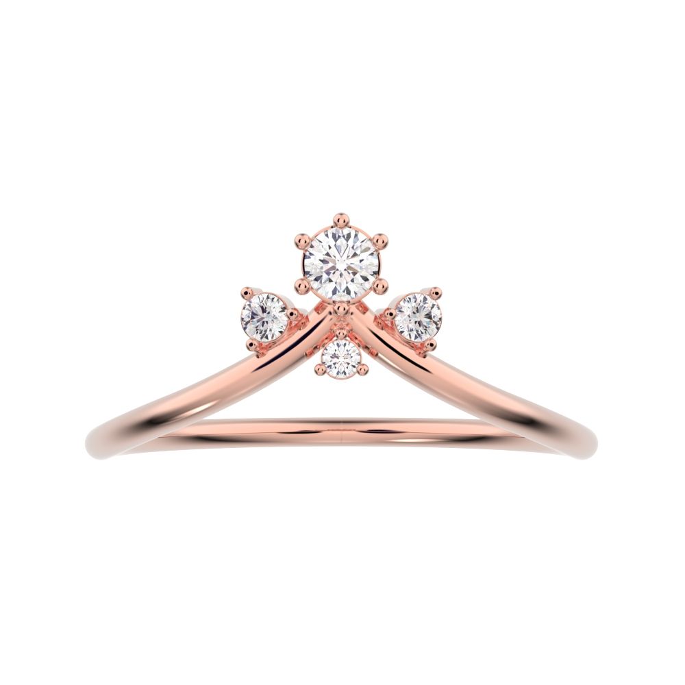 0.1Ct Round Cut Simulated Clear Diamond Minimalist curved crown chevron tiara Stackable 14K / 18K Solid Rose Gold everyday wedding band