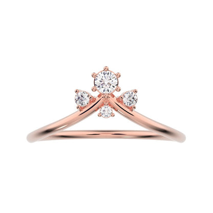0.1 ct Round Cut Moissanite dainty Minimalist curved crown chevron tiara Stackable 14K / 18K Solid Rose Gold everyday wedding band