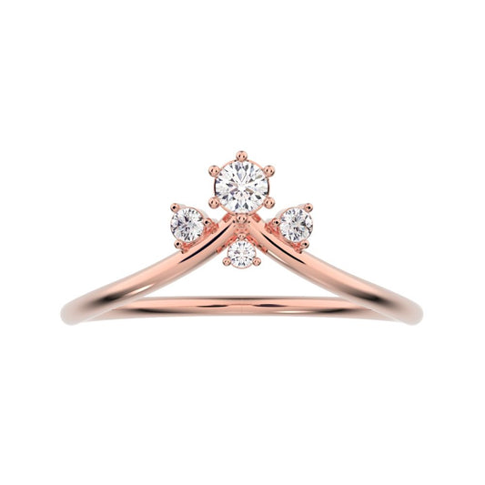 0.1 ct Round Cut Moissanite dainty Minimalist curved crown chevron tiara Stackable 14K / 18K Solid Rose Gold everyday wedding band