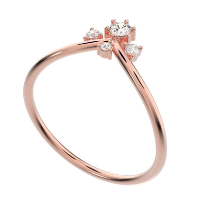 0.1 ct Round Cut Moissanite dainty Minimalist curved crown chevron tiara Stackable 14K / 18K Solid Rose Gold everyday wedding band