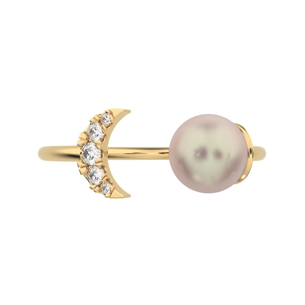 0.065 ct Round Cut Moissanite dainty Minimalist adjustable half moon sun Toi et Moi 14K / 18K Solid Yellow Gold everyday wedding band