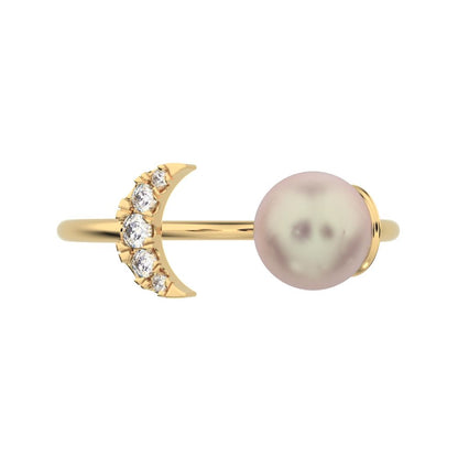 0.065 ct Round Cut Moissanite dainty Minimalist adjustable half moon sun Toi et Moi 14K / 18K Solid Yellow Gold everyday wedding band
