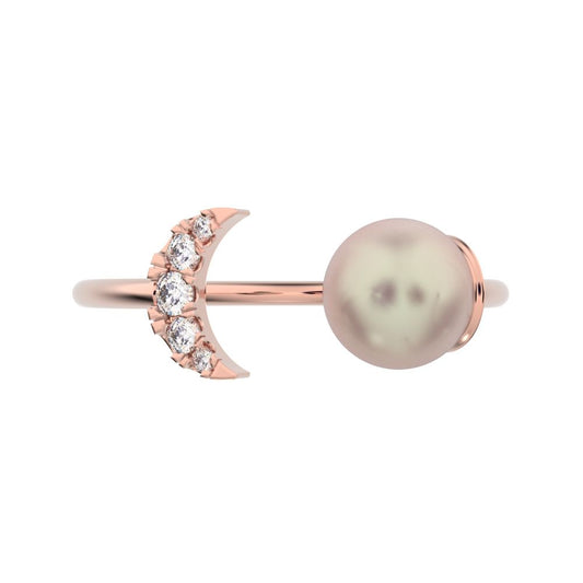 0.065 ct Round Cut Moissanite dainty Minimalist adjustable half moon sun Toi et Moi 14K / 18K Solid Rose Gold everyday wedding band