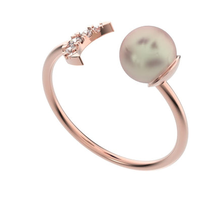 0.065 ct Round Cut Moissanite dainty Minimalist adjustable half moon sun Toi et Moi 14K / 18K Solid Rose Gold everyday wedding band