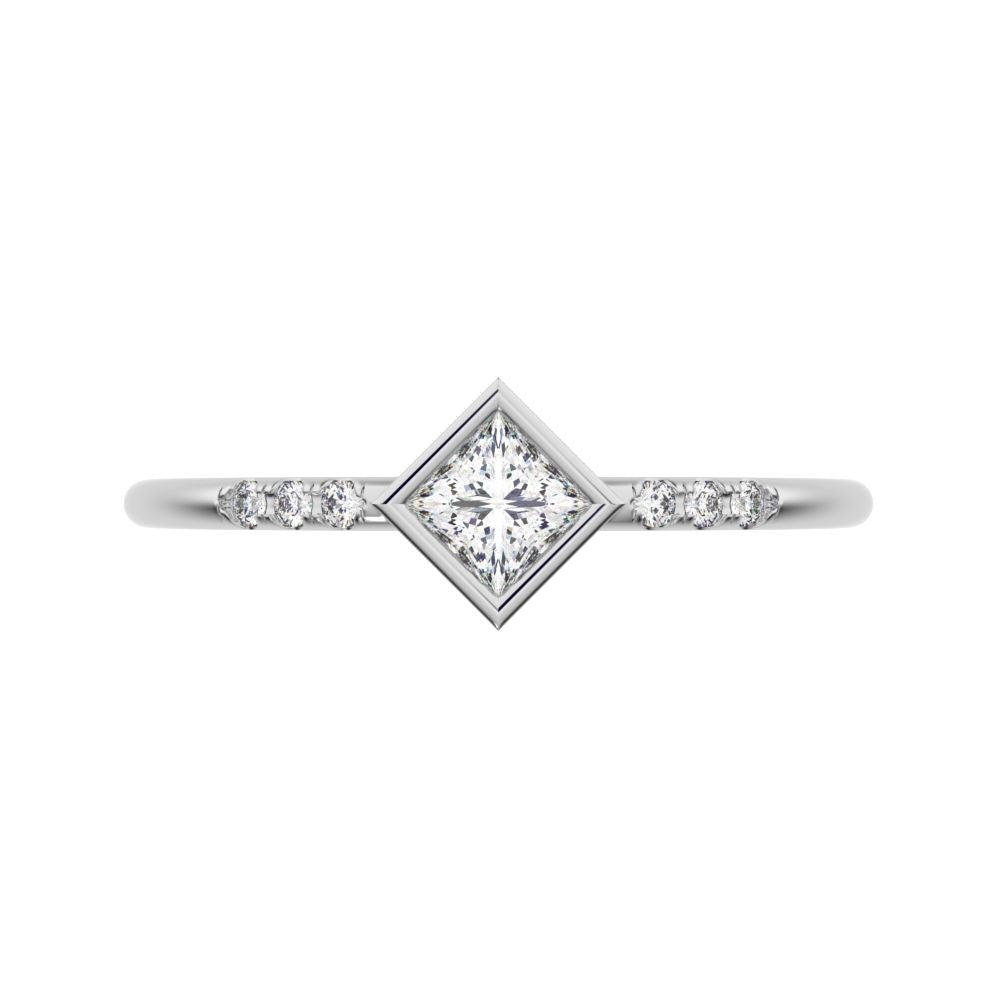 0.225Ct Princess Cut Simulated Clear Diamond Minimalist Stackable star solitaire with accents 14K / 18K Solid White Gold everyday ring