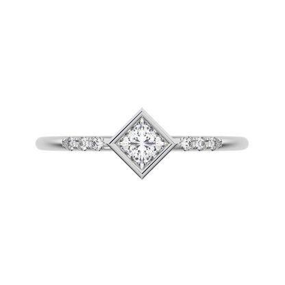 0.225Ct Princess Cut Simulated Clear Diamond Minimalist Stackable star solitaire with accents 14K / 18K Solid White Gold everyday ring