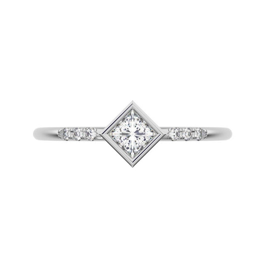 0.225Ct Princess Cut Simulated Clear Diamond Minimalist Stackable star solitaire with accents 14K / 18K Solid White Gold everyday ring