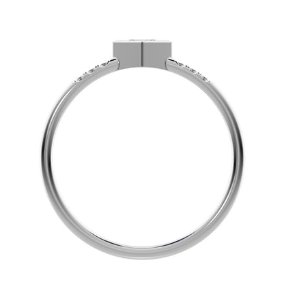 0.225Ct Princess Cut Simulated Clear Diamond Minimalist Stackable star solitaire with accents 14K / 18K Solid White Gold everyday ring