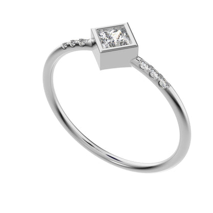0.225Ct Princess Cut Simulated Clear Diamond Minimalist Stackable star solitaire with accents 14K / 18K Solid White Gold everyday ring