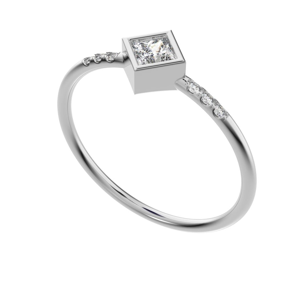 0.225 ct Princess Cut Moissanite Minimalist Stackable halo star square solitaire with accents 14K / 18K Solid White Gold everyday ring