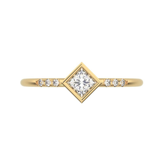 0.225 ct Princess Cut Moissanite Minimalist Stackable halo star square solitaire with accents 14K / 18K Solid Yellow Gold everyday ring