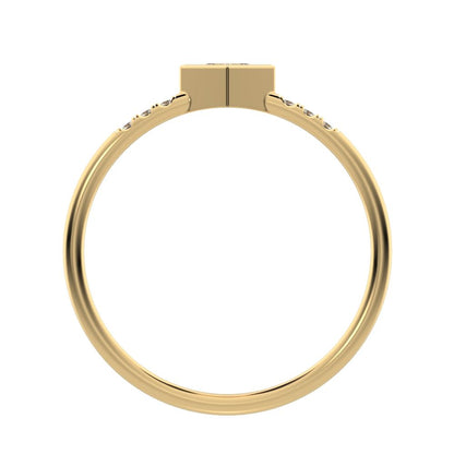 0.225Ct Princess Cut Simulated Clear Diamond Minimalist Stackable star solitaire with accents 14K / 18K Solid Yellow Gold everyday ring