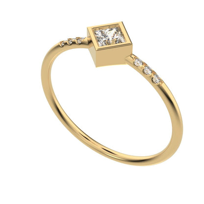 0.225 ct Princess Cut Moissanite Minimalist Stackable halo star square solitaire with accents 14K / 18K Solid Yellow Gold everyday ring