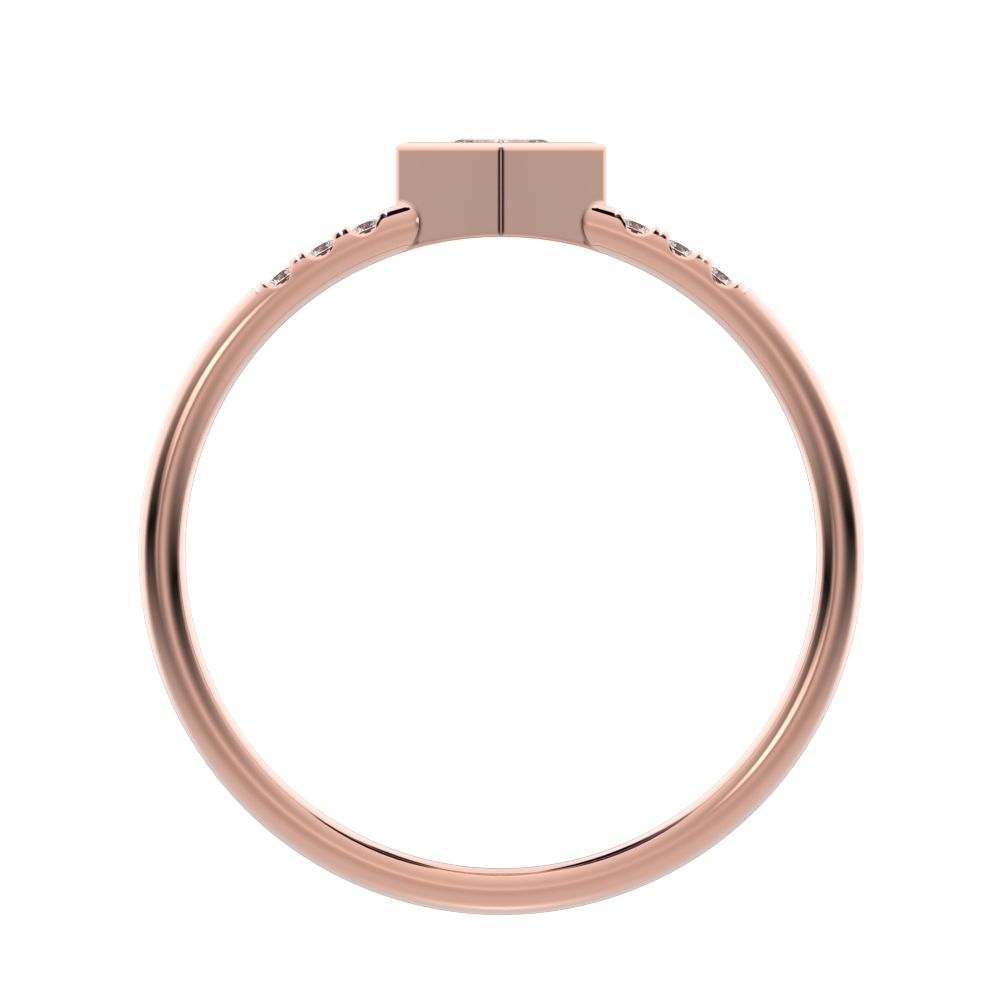 0.225Ct Princess Cut Simulated Clear Diamond Minimalist Stackable star solitaire with accents 14K / 18K Solid Rose Gold everyday ring