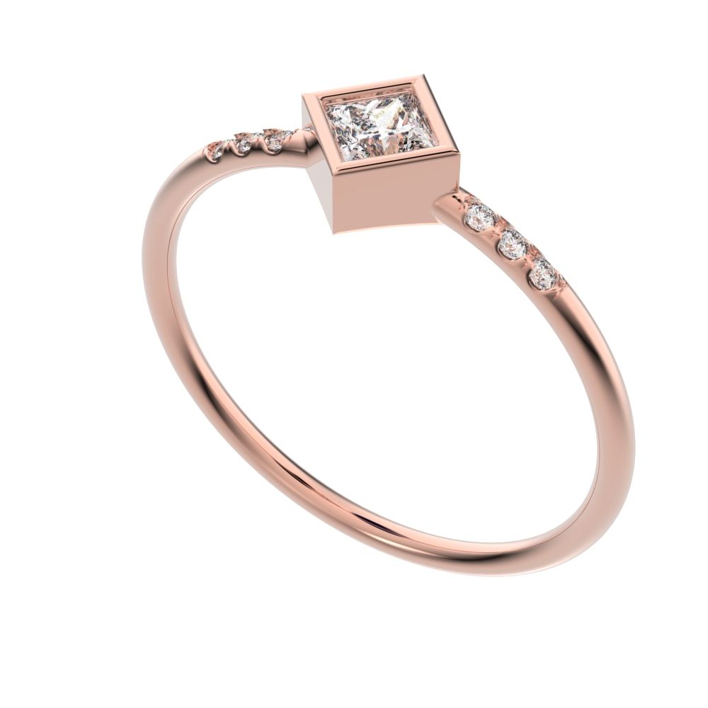 0.225Ct Princess Cut Simulated Clear Diamond Minimalist Stackable star solitaire with accents 14K / 18K Solid Rose Gold everyday ring