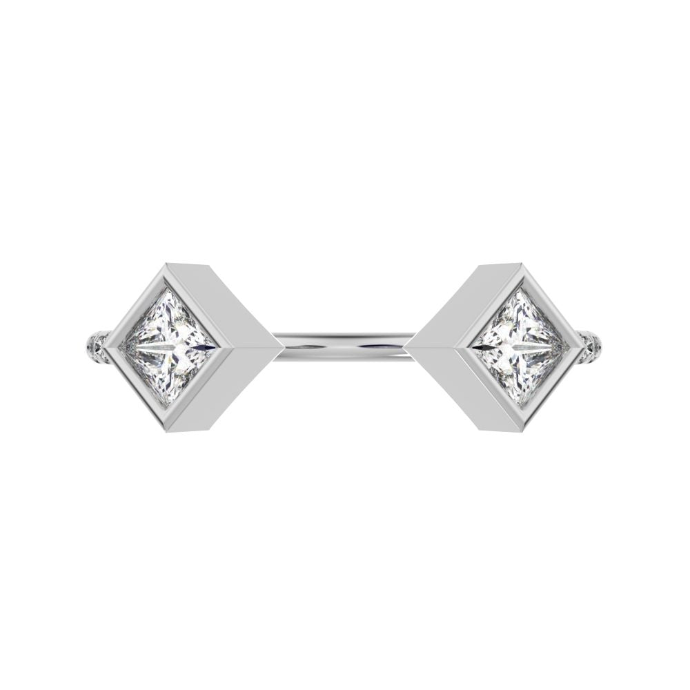 0.405Ct Princess Cut Moissanite Minimalist Stackable Toi et Moi square adjustable light 14K / 18K Solid White Gold everyday wedding band