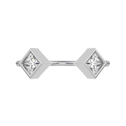 0.405Ct Princess Cut Moissanite Minimalist Stackable Toi et Moi square adjustable light 14K / 18K Solid White Gold everyday wedding band