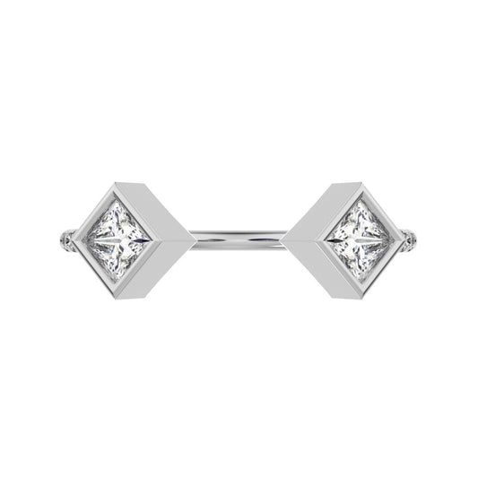 0.405Ct Princess Cut Moissanite Minimalist Stackable Toi et Moi square adjustable light 14K / 18K Solid White Gold everyday wedding band