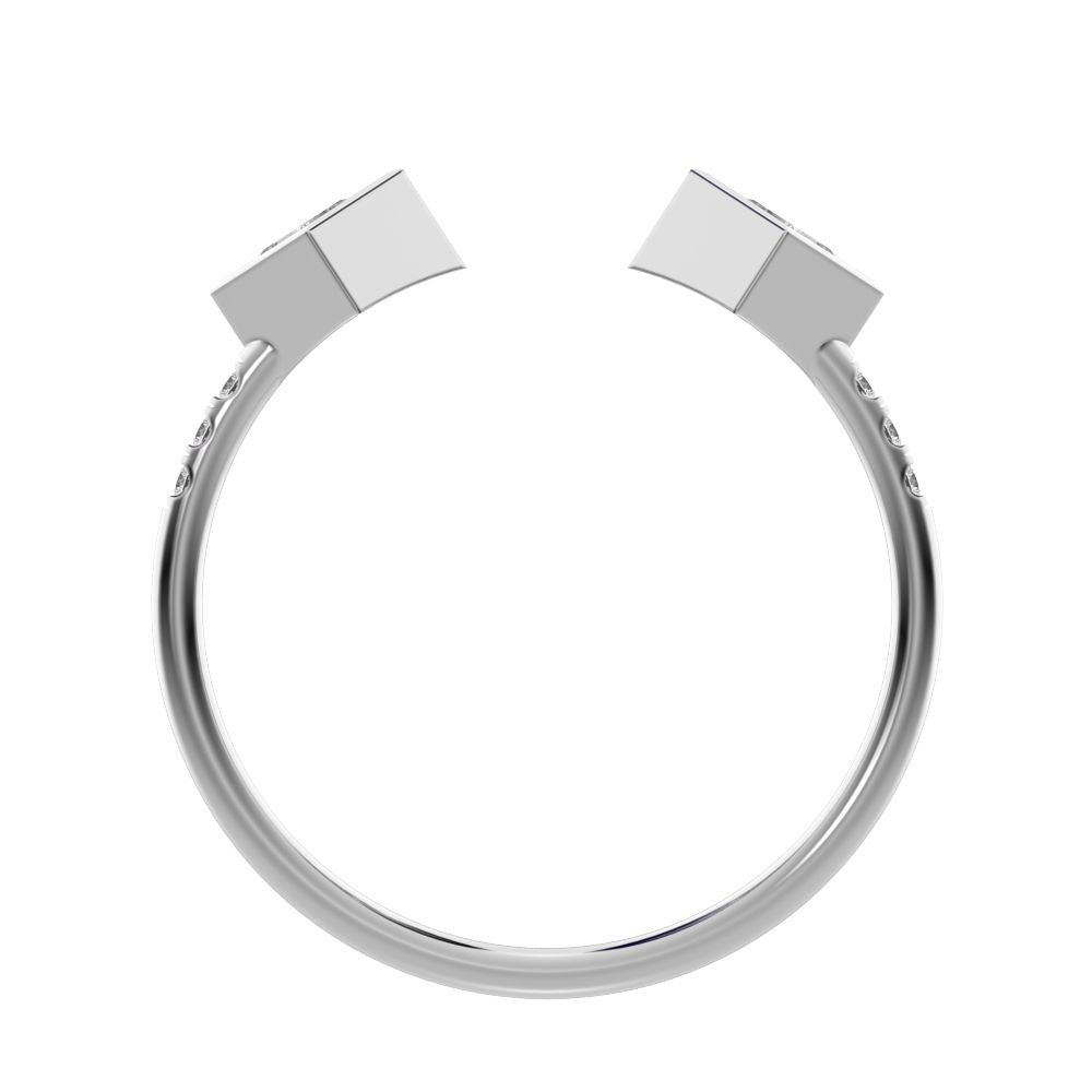 0.405Ct Princess Cut Moissanite Minimalist Stackable Toi et Moi square adjustable light 14K / 18K Solid White Gold everyday wedding band
