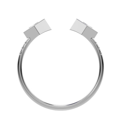 0.405Ct Princess Cut Moissanite Minimalist Stackable Toi et Moi square adjustable light 14K / 18K Solid White Gold everyday wedding band