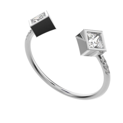 0.405Ct Princess Cut Simulated Clear Diamond dainty Stackable Toi et Moi square adjustable 14K / 18K Solid White Gold everyday wedding band
