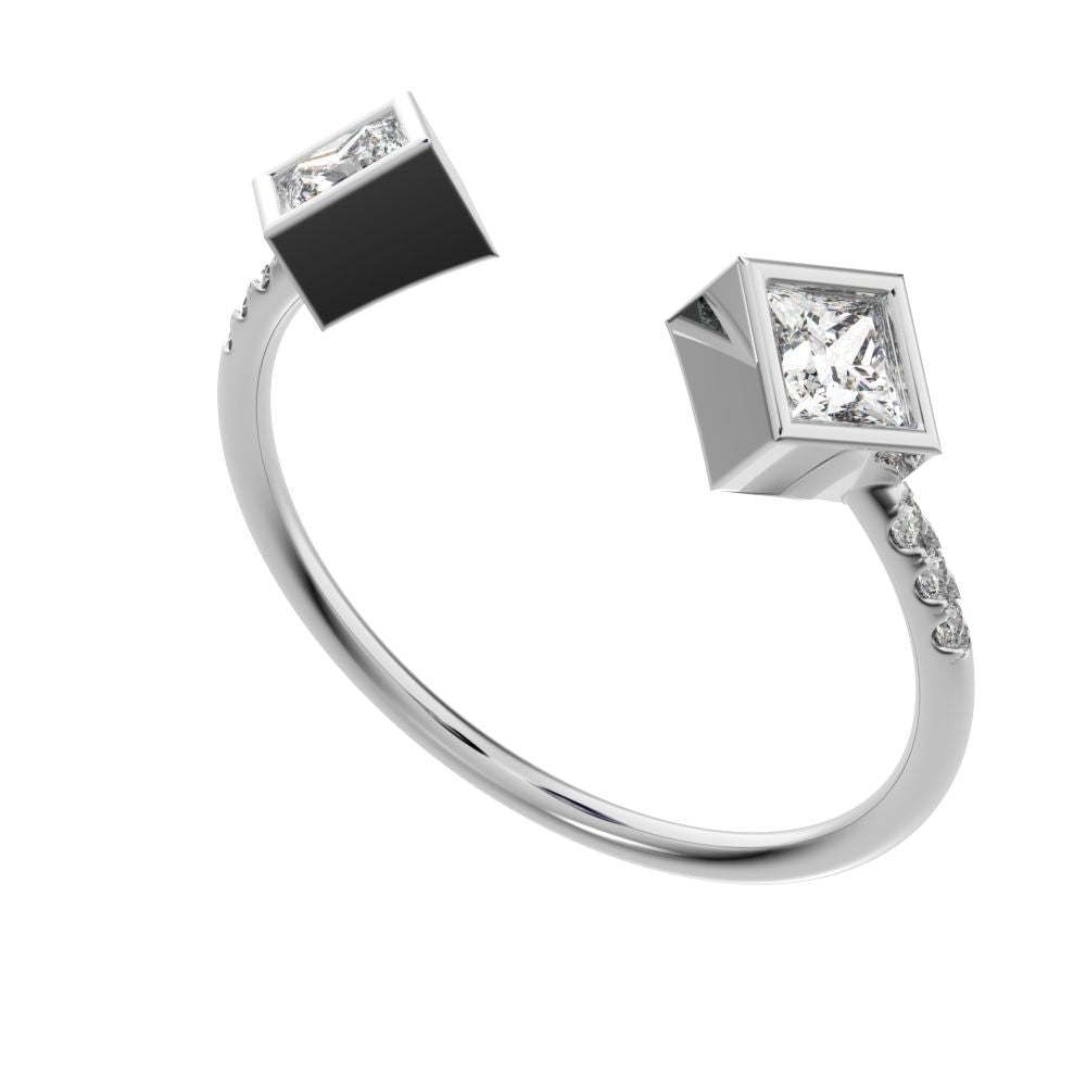 0.405Ct Princess Cut Moissanite Minimalist Stackable Toi et Moi square adjustable light 14K / 18K Solid White Gold everyday wedding band