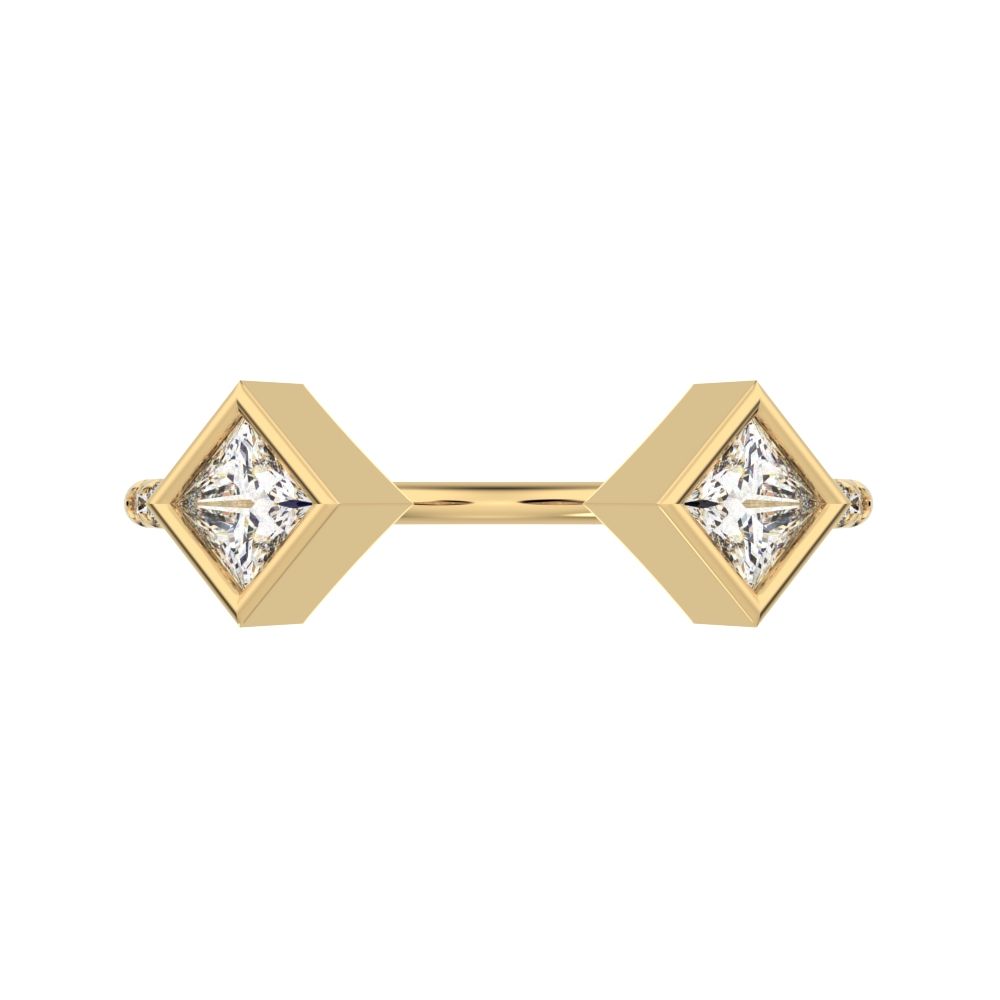 0.405Ct Princess Cut Simulated Clear Diamond dainty Stackable Toi et Moi square Stackable 14K / 18K Solid Yellow Gold everyday wedding band