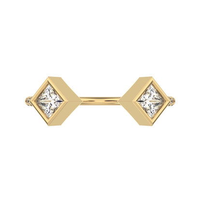 0.405Ct Princess Cut Simulated Clear Diamond dainty Stackable Toi et Moi square Stackable 14K / 18K Solid Yellow Gold everyday wedding band