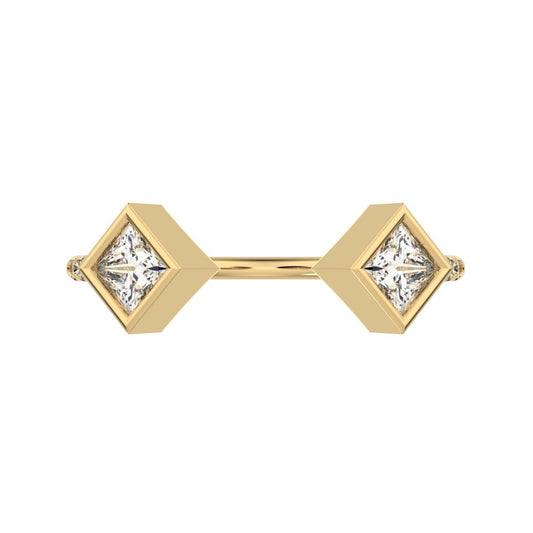 0.405Ct Princess Cut Simulated Clear Diamond dainty Stackable Toi et Moi square Stackable 14K / 18K Solid Yellow Gold everyday wedding band