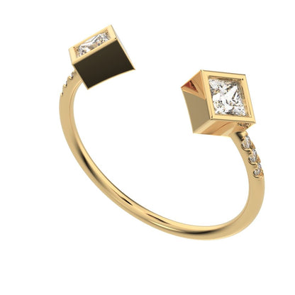 0.405Ct Princess Cut Simulated Clear Diamond dainty Stackable Toi et Moi square Stackable 14K / 18K Solid Yellow Gold everyday wedding band