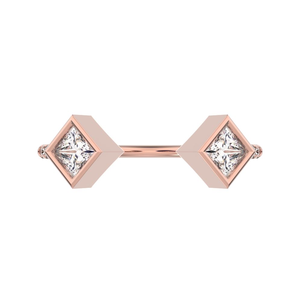 0.405Ct Princess Cut Simulated Clear Diamond Stackable Toi et Moi square adjustable light 14K / 18K Solid Rose Gold everyday wedding band