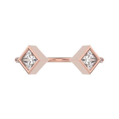 0.405Ct Princess Cut Simulated Clear Diamond Stackable Toi et Moi square adjustable light 14K / 18K Solid Rose Gold everyday wedding band