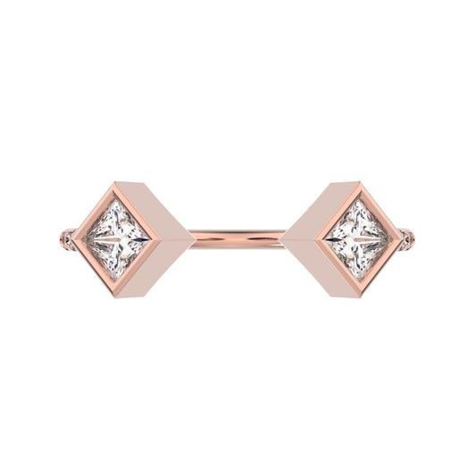 0.405Ct Princess Cut Moissanite Minimalist Stackable Toi et Moi square adjustable light 14K / 18K Solid Rose Gold everyday wedding band