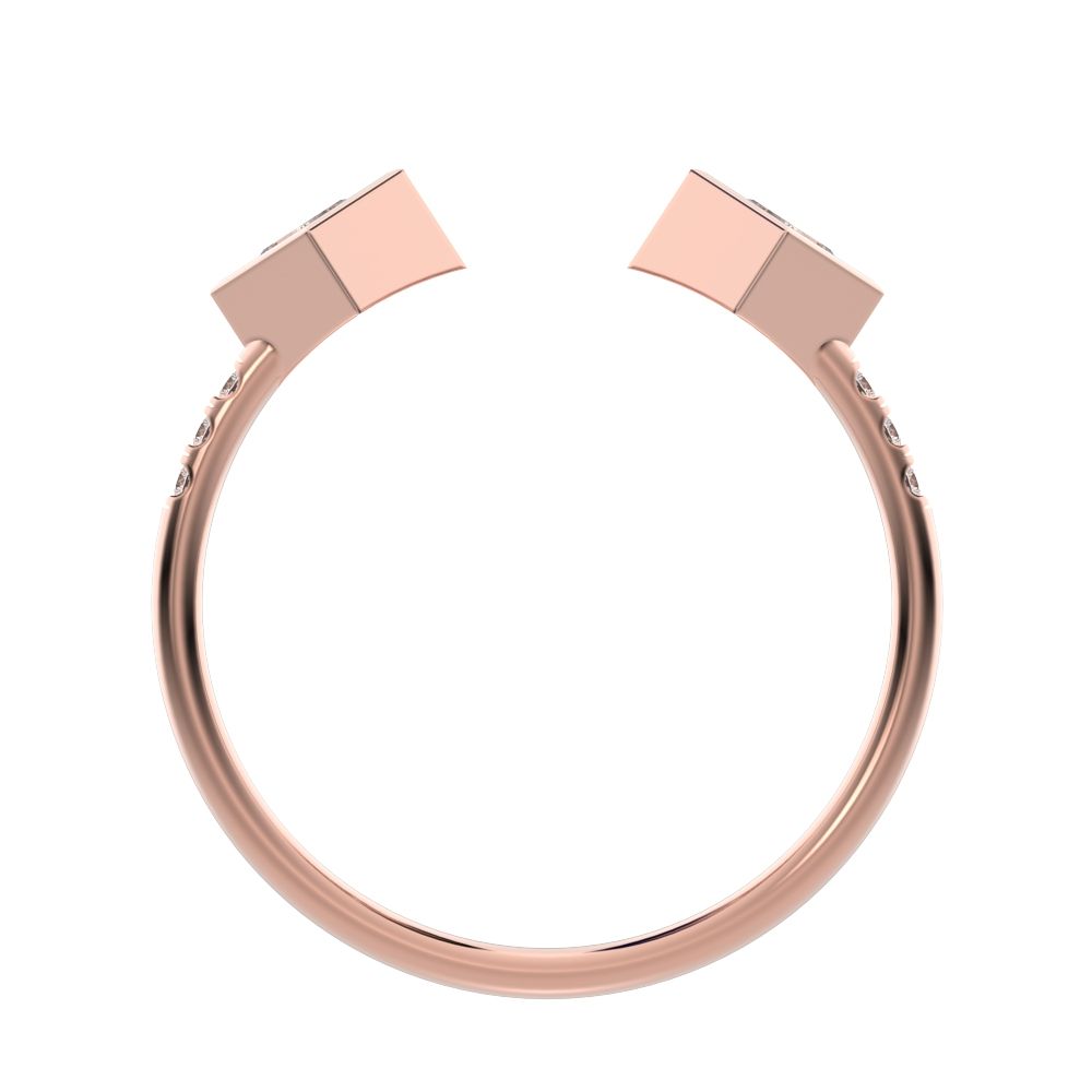 0.405Ct Princess Cut Simulated Clear Diamond Stackable Toi et Moi square adjustable light 14K / 18K Solid Rose Gold everyday wedding band